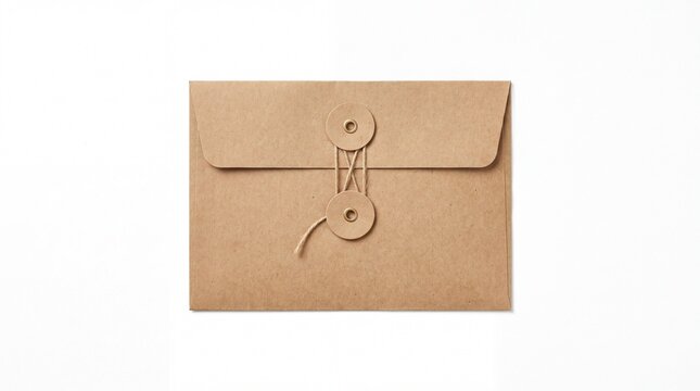 Brown paper envelope with string fastener isolated on white background