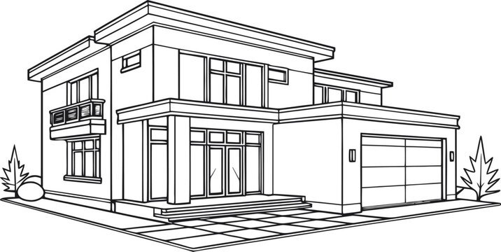 Front elevation C A D block of a modern two storey detached house with pitched roof