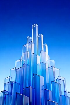 Transparent Geometric Glass Towers Against Clear Blue Sky