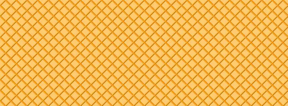 Waffle texture vector background. Seamless ice cream wafer pattern with yellow geometric grid for sweet dessert packaging and food menu design.