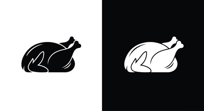 Minimalist black and white illustrations of a plump, sleeping cat in a relaxed curled position