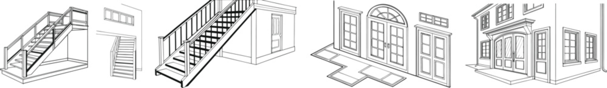 Isometric of modern house construction process stages isometric house construction
