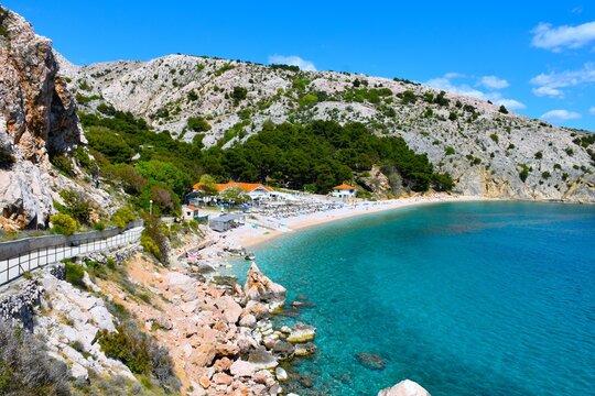 Beach with a hill above near Ba&scaron;ka at Krk in Kvarner, Croatia