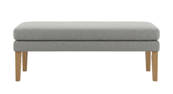Modern grey upholstered bench with oak legs