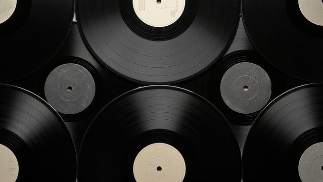 Classic vinyl records vintage music collection with retro black lp discs