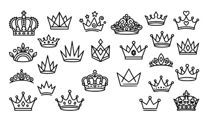 Royal crown and tiara line icons set with king queen imperial majesty symbols outline vector illustration © Mohammad