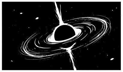 Deep space black hole with accretion disk and relativistic jet hand drawn sketch vector illustration © Mohammad