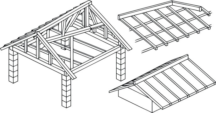 Detailed architectural C A D set of roof structures with gable dormers architectural CAD
