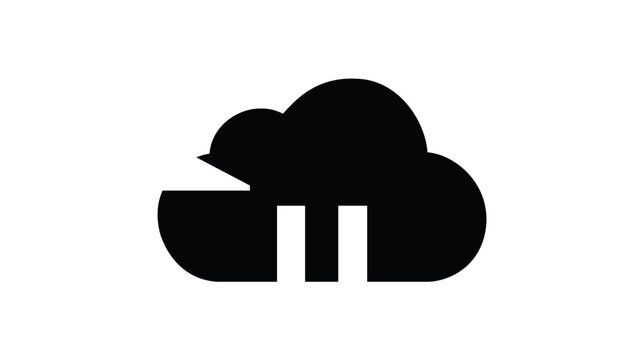 Cloud banking vector icon illustration featuring a black cloud silhouette with a white bank building inside. Minimalist flat design for financial technology, online banking, and digital storage.
