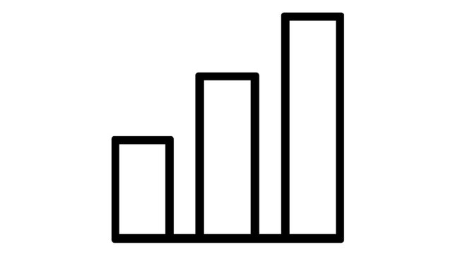 Clean minimalist vector icon illustration of a bar graph with three vertical bars of increasing height, symbolizing business growth, data analytics, financial success, and statistical progress.