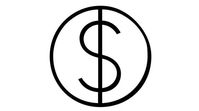 Minimalist dollar sign vector icon inside a circle, clean black line art illustration for business, finance, banking, and wealth concepts. Scalable flat design, graphic element.