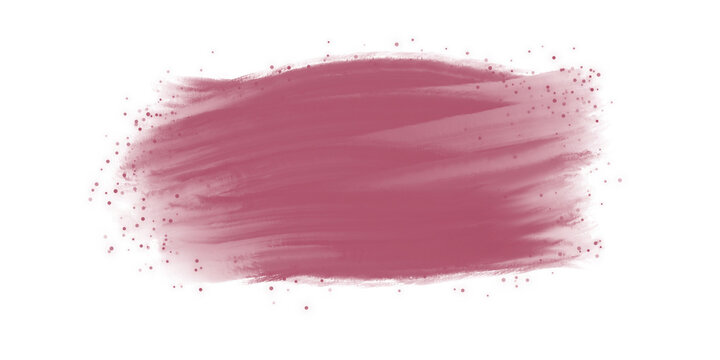 Abstract pink watercolor brush stroke with spray particles on black background