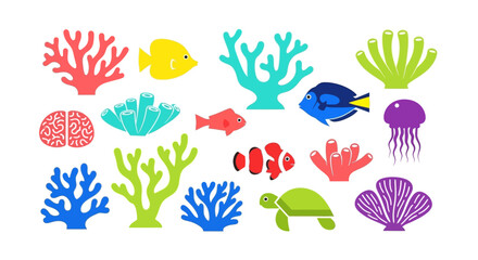Colorful Coral Reef Fish Sea Creatures. © Barokah