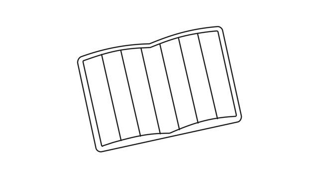 Minimalist vector illustration of an open weekly planner featuring seven columns for daily scheduling. Clean line art icon of a diary or notebook for business organization and time management.