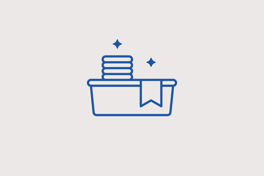 Laundry basket with folded clothes line icon for household organization and cleaning routines. Clean vector illustration for housekeeping services and home storage solutions.