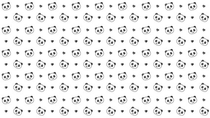 Fototapeta premium Cute Hand Drawn Panda Faces and Hearts Seamless Pattern on White Background 