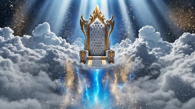 Majestic Golden Throne Resting On Clouds With Divine Light Rays And Sparks
