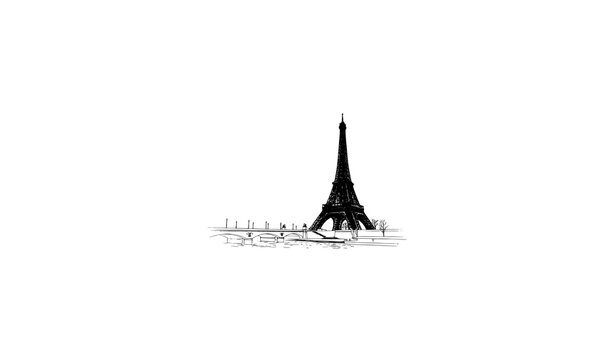 Eiffel Tower Sketch Illustration Featuring Famous Paris Landmark French Architecture and Travel Tourism Symbol Design
