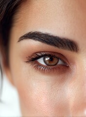 Naklejka premium Close-Up of Human Eye with Brown Iris and Defined Eyebrow