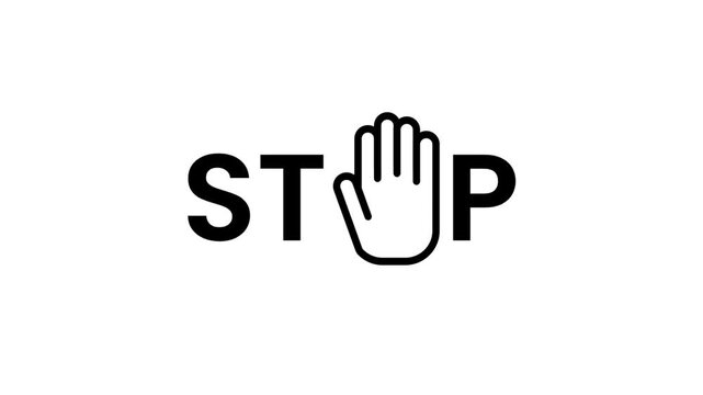 A bold text STOP sign with a hand icon integrated into the letter O indicating a clear do-not-proceed or warning message sign element