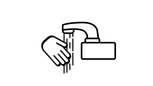 An icon showing hands under a running faucet indicating rinse under tap water, handwashing technique, or a water flow cleaning instruction