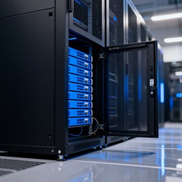 Modern Data Center Server Cabinet With Open Rack Door