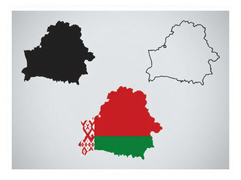 Belarus map silhouette, outline and flag map isolated on transparent background