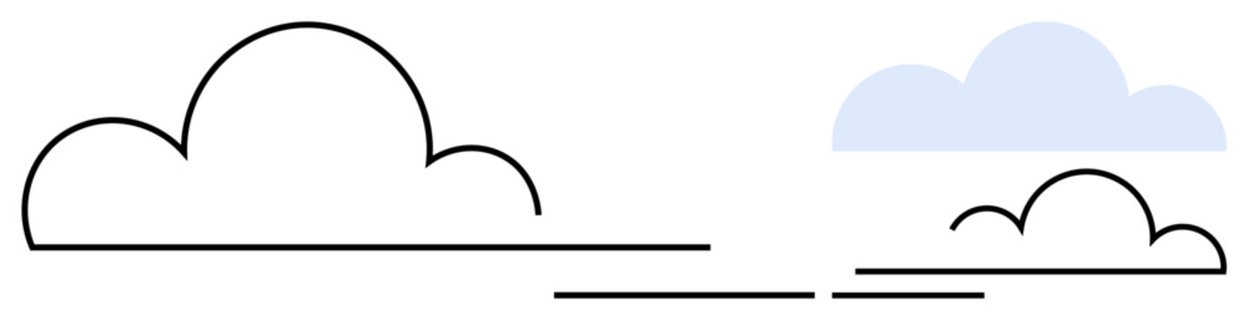 Weather forecasting, environmental science, clean air initiatives, minimal design, cloud data, and digital communication. Simple outlines of clouds on a white background. Weather forecasting