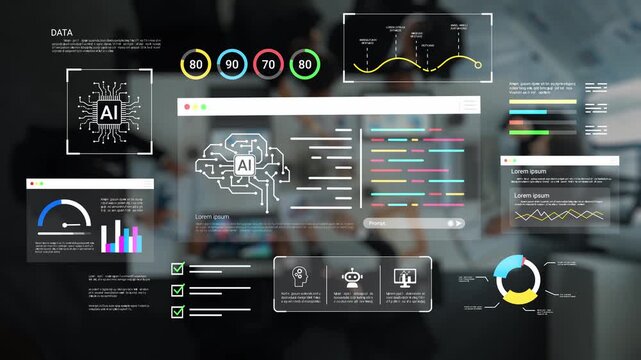 Digital Interface for Artificial Intelligence Analysis Showcasing Data Visualization and Metrics in a Modern Workspace with Graphs and Charts Gluon.