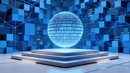 Fototapeta premium Digital sphere with binary code in futuristic setting