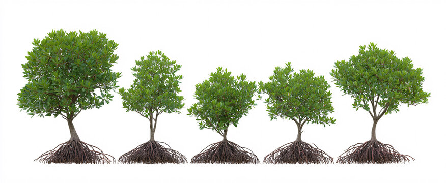 Charming Rhizophora mucronata trees stand like nature's sentinels against a crisp white backdrop