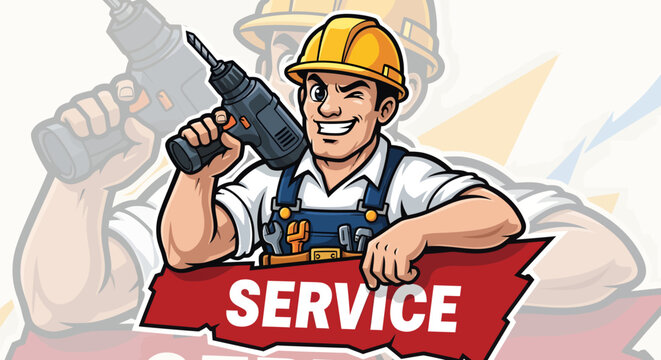 Skilled handyman with drill ready for service work.