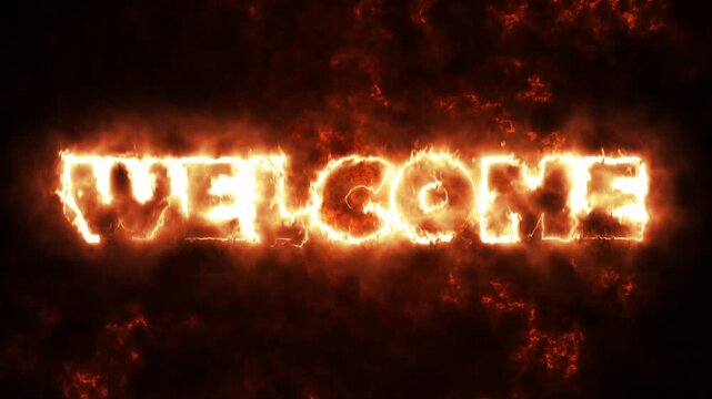 Intense Fire Welcome Text Reveal on Dark Background Animation
