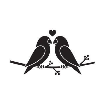 Two lovebirds sharing a musical moment on a branch Vector


