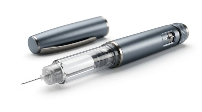 Insulin Pen Injector with Needle Cap Removed on White Background