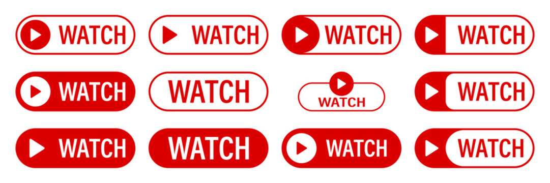 Watch button icons for video streaming and multimedia content