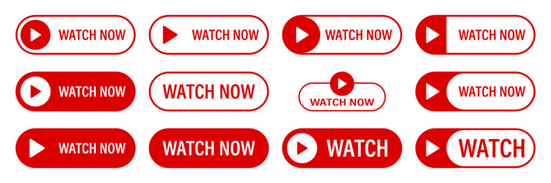Streaming video buttons with play icons, call to action for media content at once