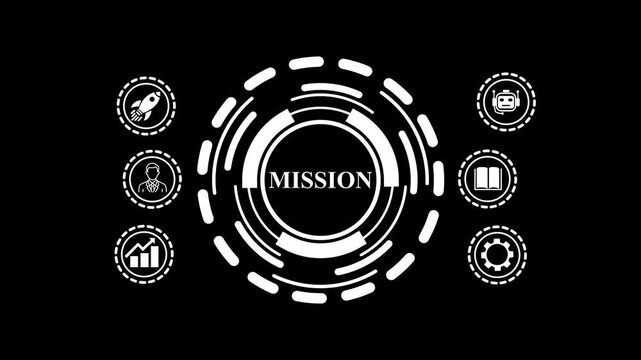 Digital Mission Concept with Global Network and Business Icons on Dark Blue World Map Background purpose,4k animated technology