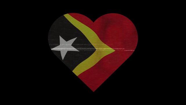 Patriotic Timor Leste  (East Timor) Heart Waving National Flag. Heart Shaped Timor Leste (East Timor) Flag Animation with Retro Digital Glitch Effect