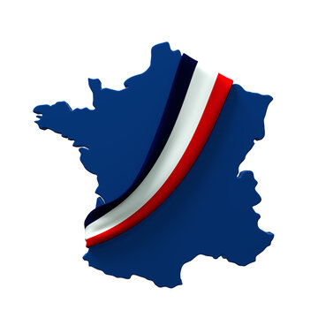 France avec &eacute;charpe tricolore bleue blanche et rouge - rendu 3D	

