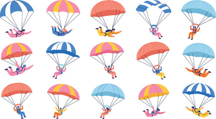 Parachute Skydiving Character Collection with Colorful Paragliding People Isolated on White Background for Adventure and Sports Design © MdMahfizur