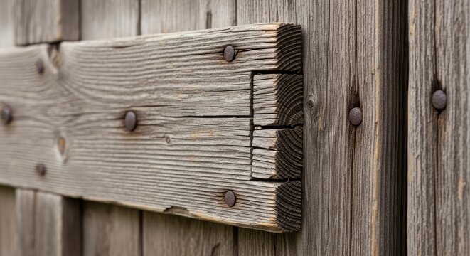 Weathered Wood Planks with Rusty Nails
