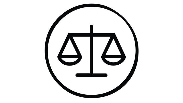 Minimalist balance scale vector icon inside a circle, representing justice, law, and financial stability. Clean line art illustration for legal, banking, or central bank digital currency concepts.