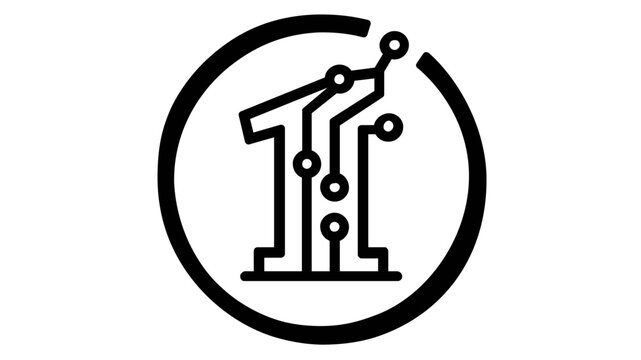 Central Bank Digital Currency (CBDC) Vector Icon Illustration, Stylized Number One with Circuit Board Lines and Nodes Inside a Circle, Representing Digital Money, Cryptocurrency, and Fintech.