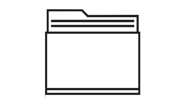 Minimalist vector icon illustration of an open client portfolio folder containing diverse documents, featuring clean black line art style for business, finance, and office organization.