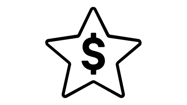 Minimalist employee benefits and financial reward vector icon illustration featuring a clean line art star badge with a dollar sign symbol, ideal for business, bonus, and success concepts.