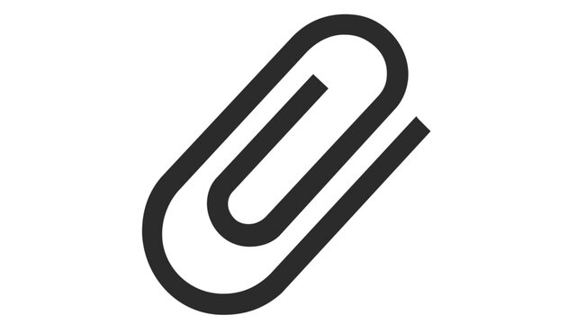 Minimalist black paperclip vector icon illustration for office documents and email attachments. Clean line art symbol of a classic paper clip isolated on white background for business design.