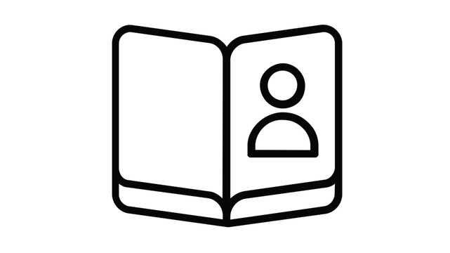 Employee handbook vector icon illustration featuring an open book with a person symbol on the page, representing human resources, corporate guidelines, staff manual, and business documentation.