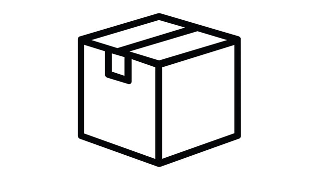 Minimalist vector icon illustration of a sealed cardboard shipping box featuring clean black line art. Ideal for logistics, e-commerce delivery, storage, moving, and package tracking concepts.