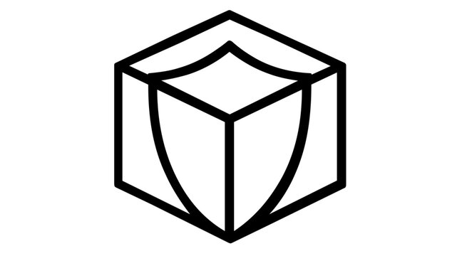 Blockchain Security Token Vector Icon Illustration featuring a minimalist 3D cube block with an integrated protective shield emblem, symbolizing data encryption and digital asset protection.